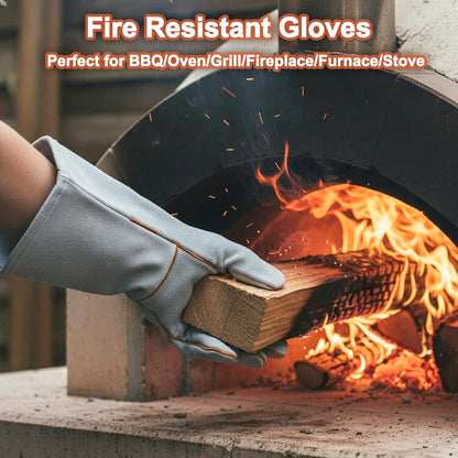 Welding Gloves Heat Resistant Leather Fireproof Gloves 14 In Grey | Welders Gloves for MIG TIG Stick, Grill Gloves Mitts for BBQ,Oven,Forge,Fireplace,Fire Pit,Furnace,Wood Stove,Dry Ice,Baking