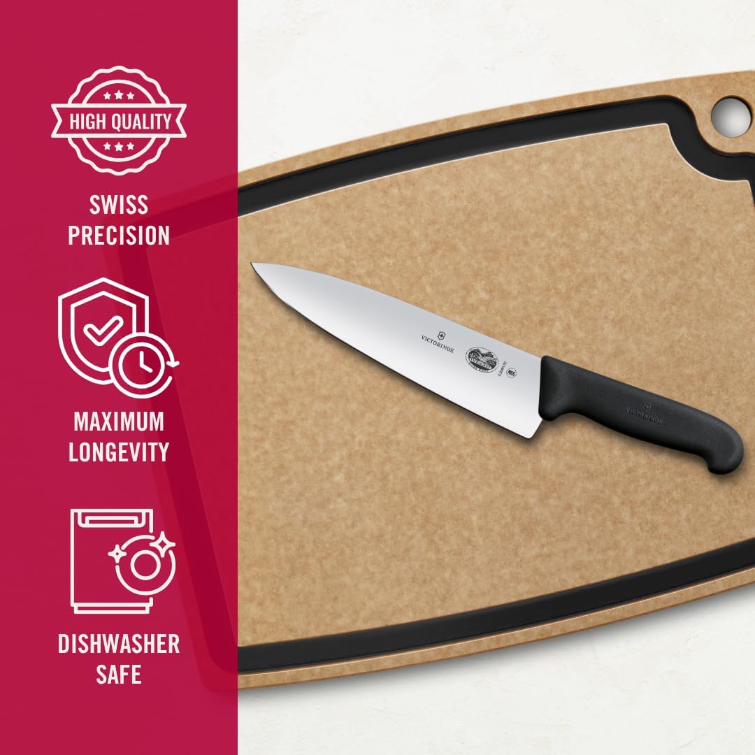 Fibrox Pro 8 Inch Chef’s Knife, Dishwasher Safe, Black | Ergonomic TPE non-slip handle for professional chopping, slicing, and dicing. Swiss made, dishwasher safe kitchen tool