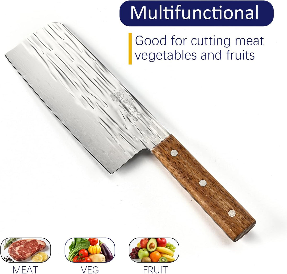 Meat Knife 7 Inch - High Carbon Steel Ultra Sharp Forged Chinese Cleaver, Lightweight Vegetable Knife with Mirror Finish Blade, Ergonomic Merbau Handle & Gift Box