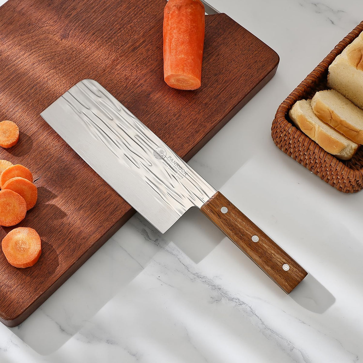 Meat Knife 7 Inch - High Carbon Steel Ultra Sharp Forged Chinese Cleaver, Lightweight Vegetable Knife with Mirror Finish Blade, Ergonomic Merbau Handle & Gift Box