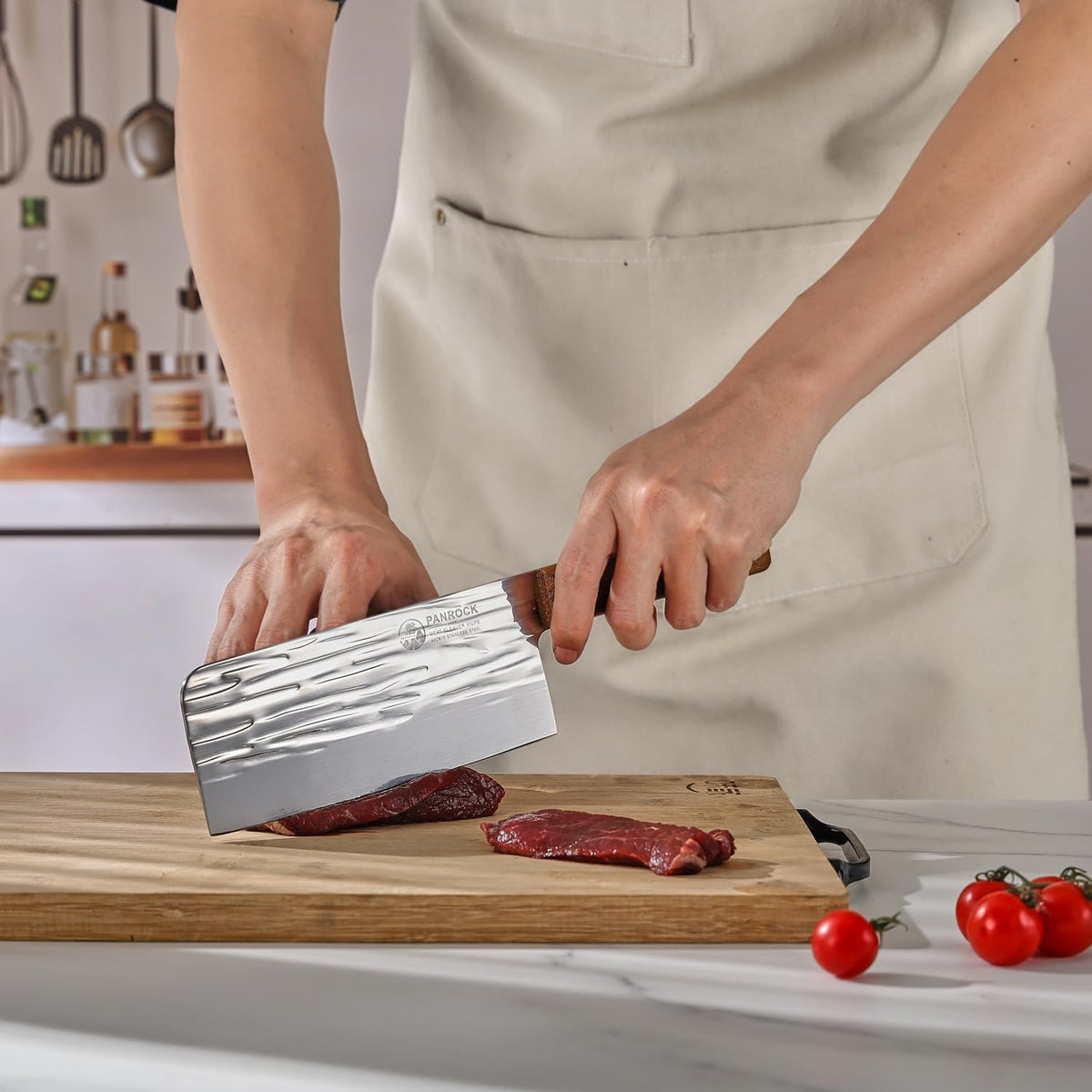 Meat Knife 7 Inch - High Carbon Steel Ultra Sharp Forged Chinese Cleaver, Lightweight Vegetable Knife with Mirror Finish Blade, Ergonomic Merbau Handle & Gift Box