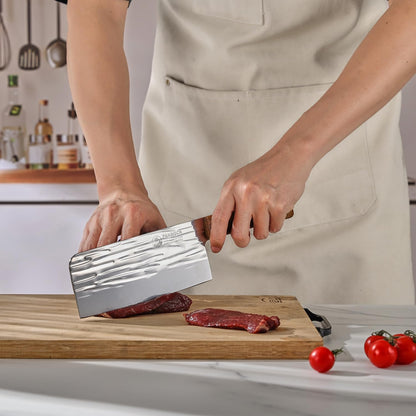 Meat Knife 7 Inch - High Carbon Steel Ultra Sharp Forged Chinese Cleaver, Lightweight Vegetable Knife with Mirror Finish Blade, Ergonomic Merbau Handle & Gift Box