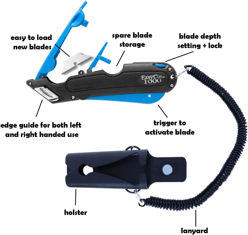 EasyCut 1000 Safe Retractable Box Cutting Utility Knife, Blue, 09780