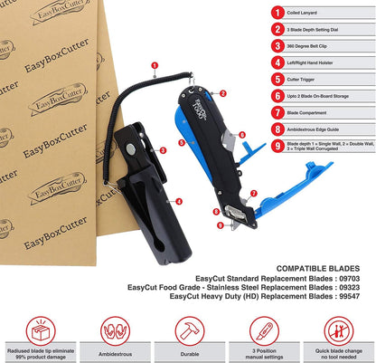 EasyCut 1000 Safe Retractable Box Cutting Utility Knife, Blue, 09780