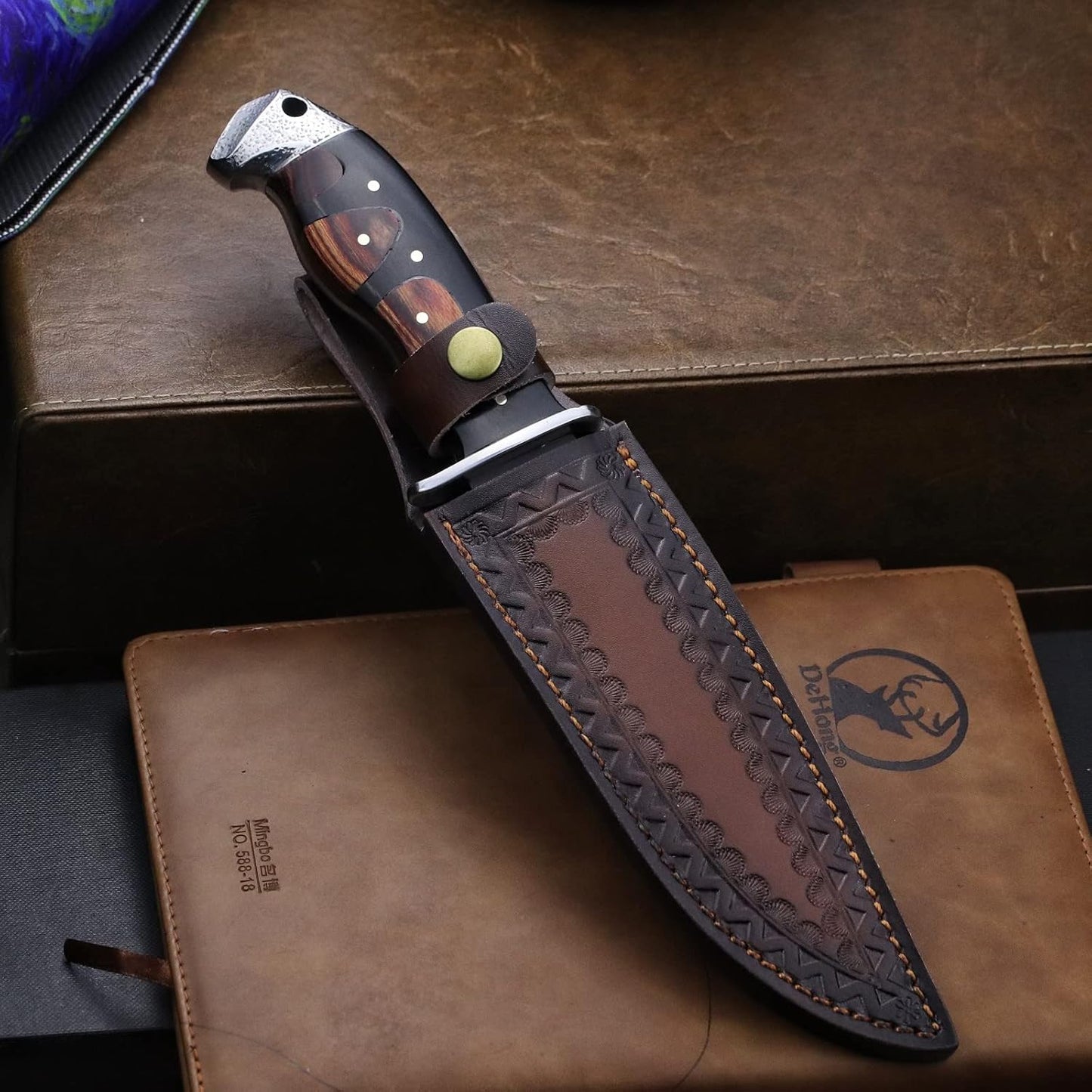 (DeHong-88 Hunting Knife, 7.1" (about 18 cm) Fixed Blade Tactical knife ，Configure leather scabbard,Camping, survival， Slicing, Boning, Gift Collection