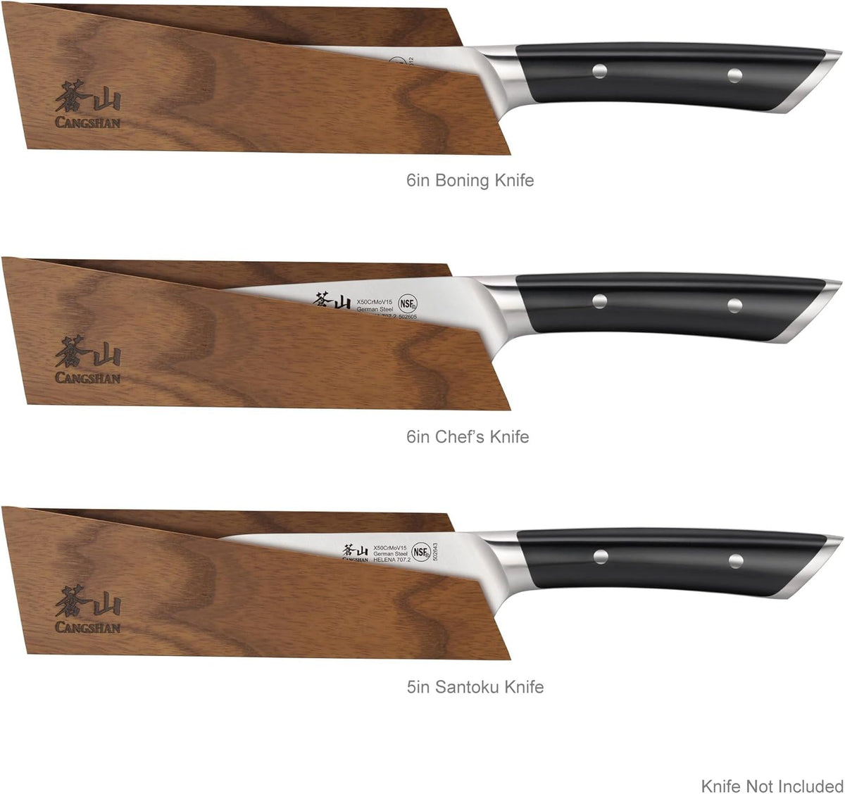 Cangshan Ash Wood Magnetic Knife Sheaths, (6" Chef's/6" Boning/5" Santoku/5" Nakiri), 503954