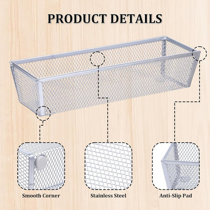 6 PCS Mesh Flatware Organizer, Silver Mesh Drawer Organizer for Kitchen, Metal Utensil Organizers for Flatware, Knives, Spoons,Cosmetic for Kitchen Utensil Tray (Silver, 9 x 3 x 2 inch)