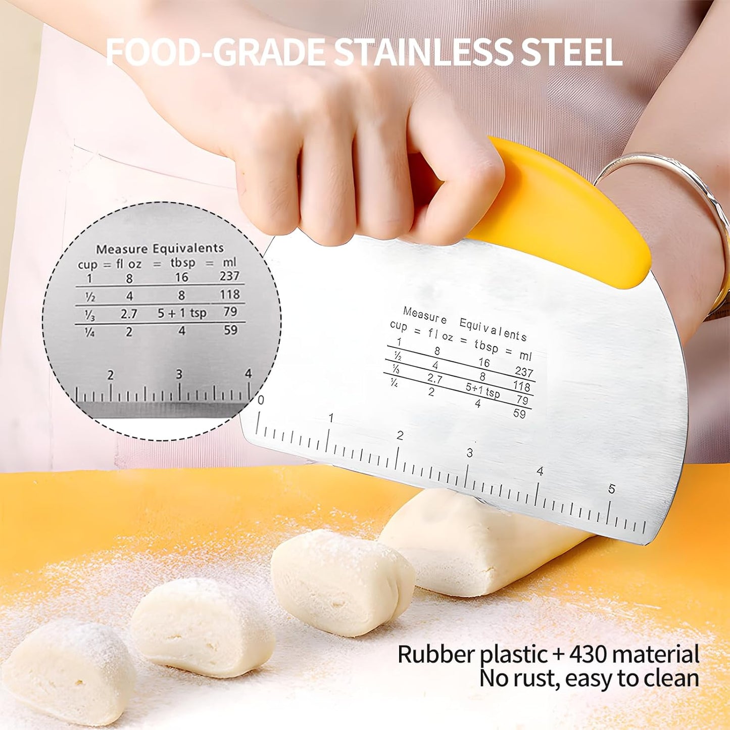 2pcs Semicircular Bench Scraper Cutter,Pastry Scraper with Non-Slip Ergonomic Handle,Stainless Steel Dough Cutter for Baking and Cooking