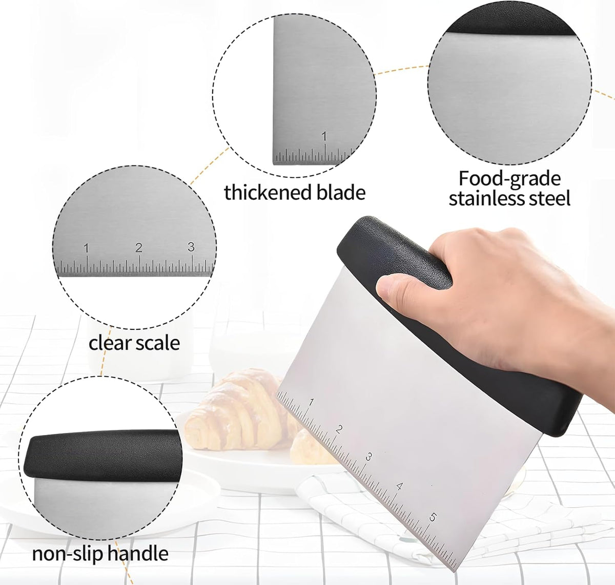 2pcs Semicircular Bench Scraper Cutter,Pastry Scraper with Non-Slip Ergonomic Handle,Stainless Steel Dough Cutter for Baking and Cooking
