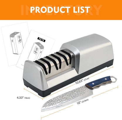 15° Electric Knife Sharpener for Kitchen Knives with 3-step Sharpening System and Diamond Abrasives Suitable for most Metal Ceramic Knives