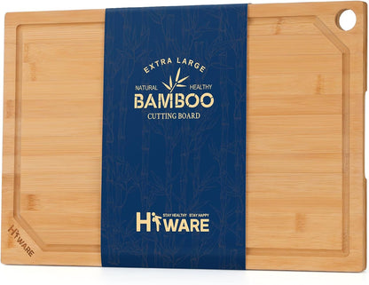 Extra Large 18" x 12" Bamboo Cutting Board for Kitchen, Heavy Duty Wood Cutting Board with Juice Groove, 100% Organic Bamboo, Pre Oiled