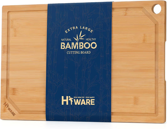 Extra Large 18" x 12" Bamboo Cutting Board for Kitchen, Heavy Duty Wood Cutting Board with Juice Groove, 100% Organic Bamboo, Pre Oiled