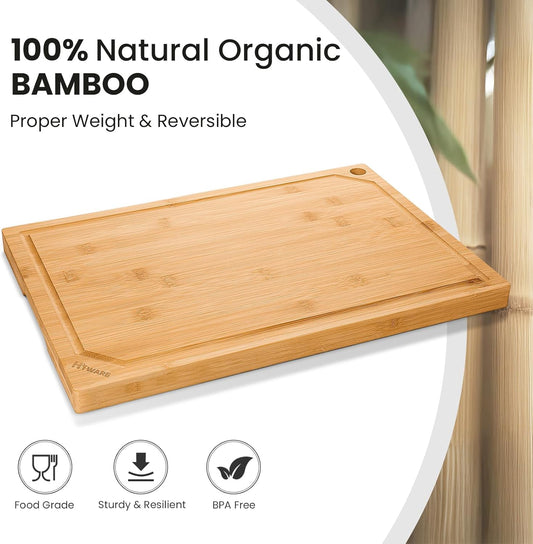 Extra Large 18" x 12" Bamboo Cutting Board for Kitchen, Heavy Duty Wood Cutting Board with Juice Groove, 100% Organic Bamboo, Pre Oiled