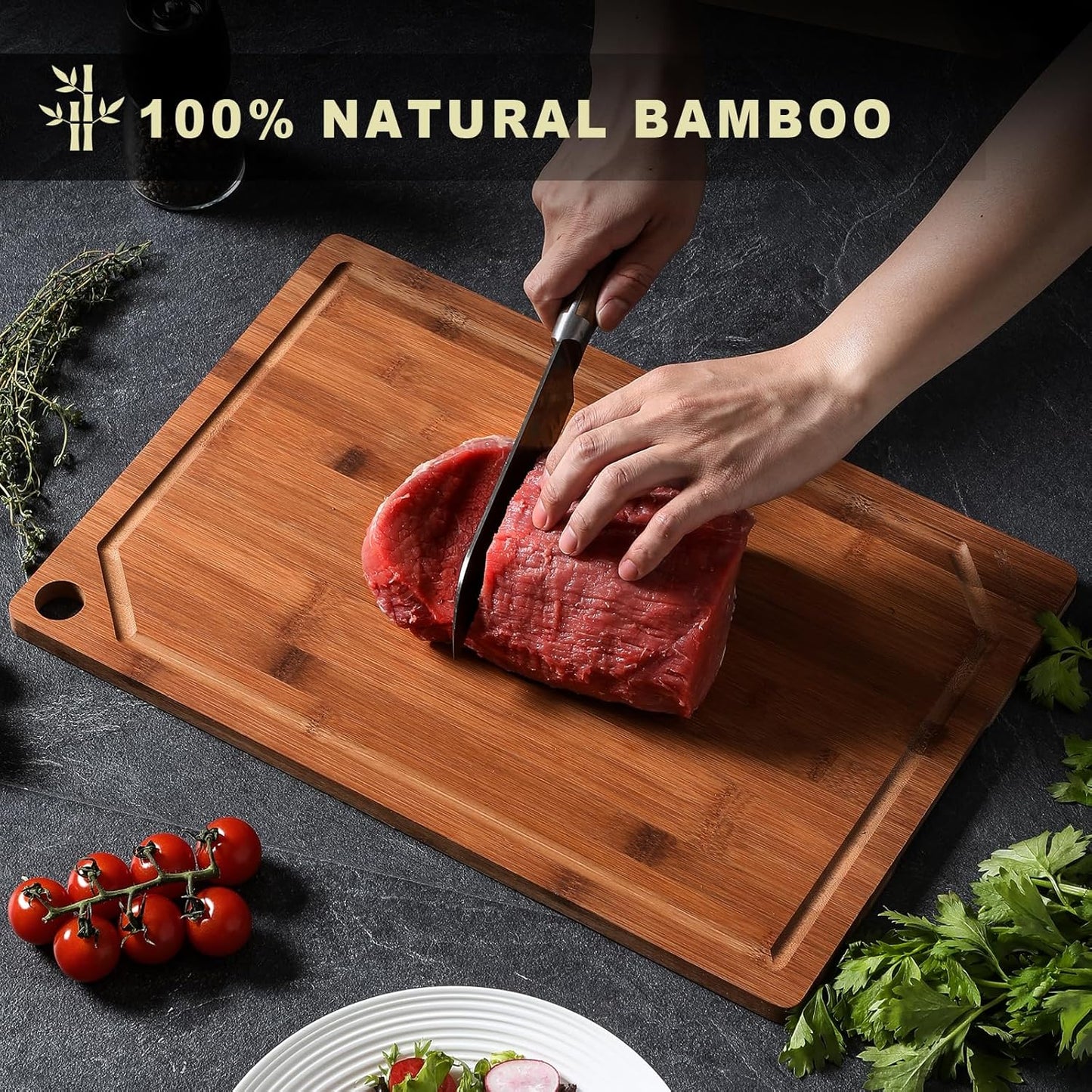 Extra Large 18" x 12" Bamboo Cutting Board for Kitchen, Heavy Duty Wood Cutting Board with Juice Groove, 100% Organic Bamboo, Pre Oiled