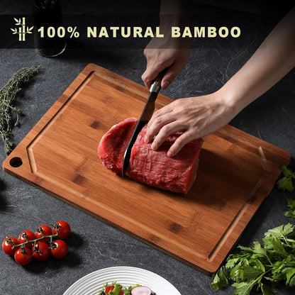 Extra Large 18" x 12" Bamboo Cutting Board for Kitchen, Heavy Duty Wood Cutting Board with Juice Groove, 100% Organic Bamboo, Pre Oiled