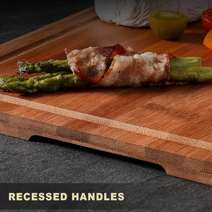 Extra Large 18" x 12" Bamboo Cutting Board for Kitchen, Heavy Duty Wood Cutting Board with Juice Groove, 100% Organic Bamboo, Pre Oiled