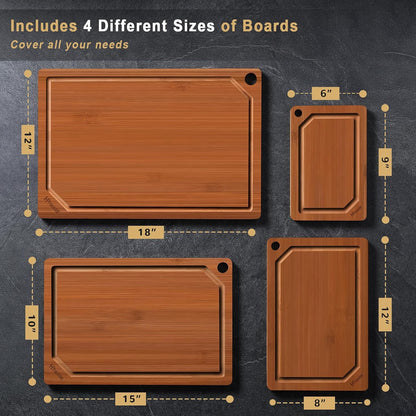 Extra Large 18" x 12" Bamboo Cutting Board for Kitchen, Heavy Duty Wood Cutting Board with Juice Groove, 100% Organic Bamboo, Pre Oiled