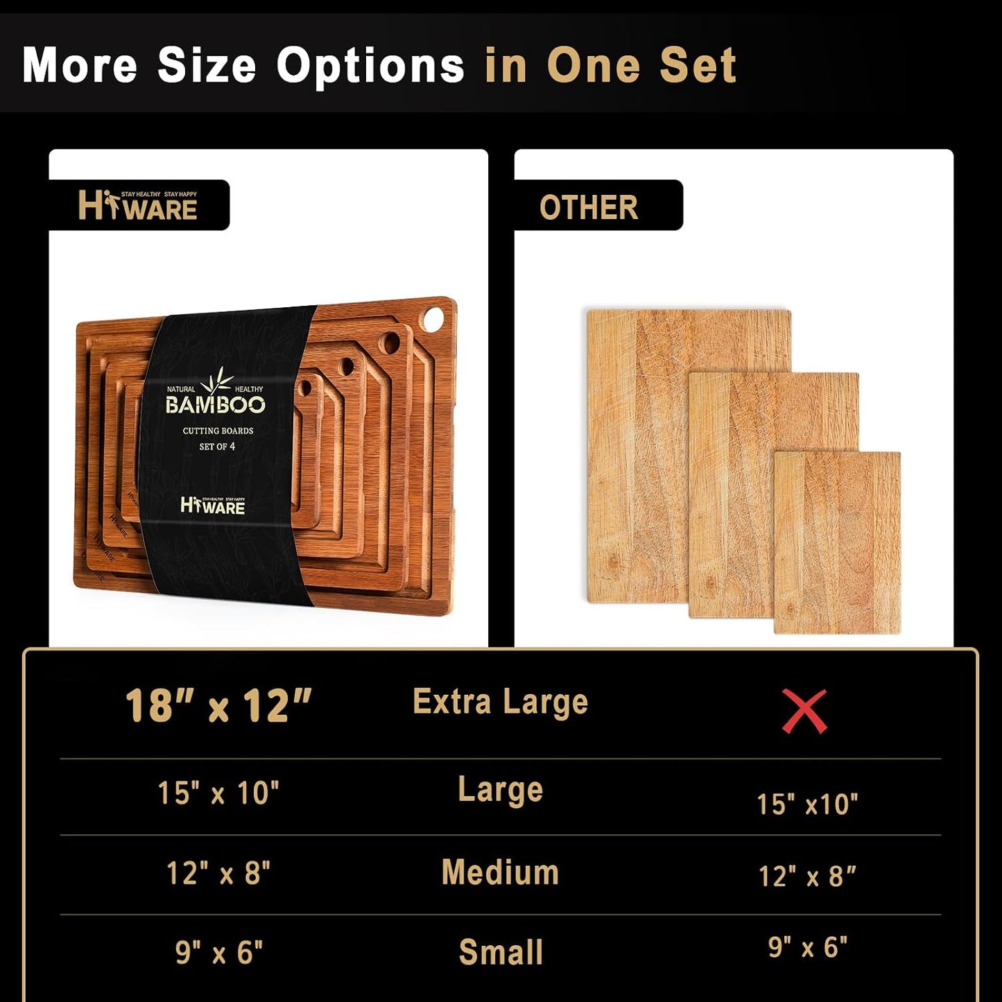 Extra Large 18" x 12" Bamboo Cutting Board for Kitchen, Heavy Duty Wood Cutting Board with Juice Groove, 100% Organic Bamboo, Pre Oiled