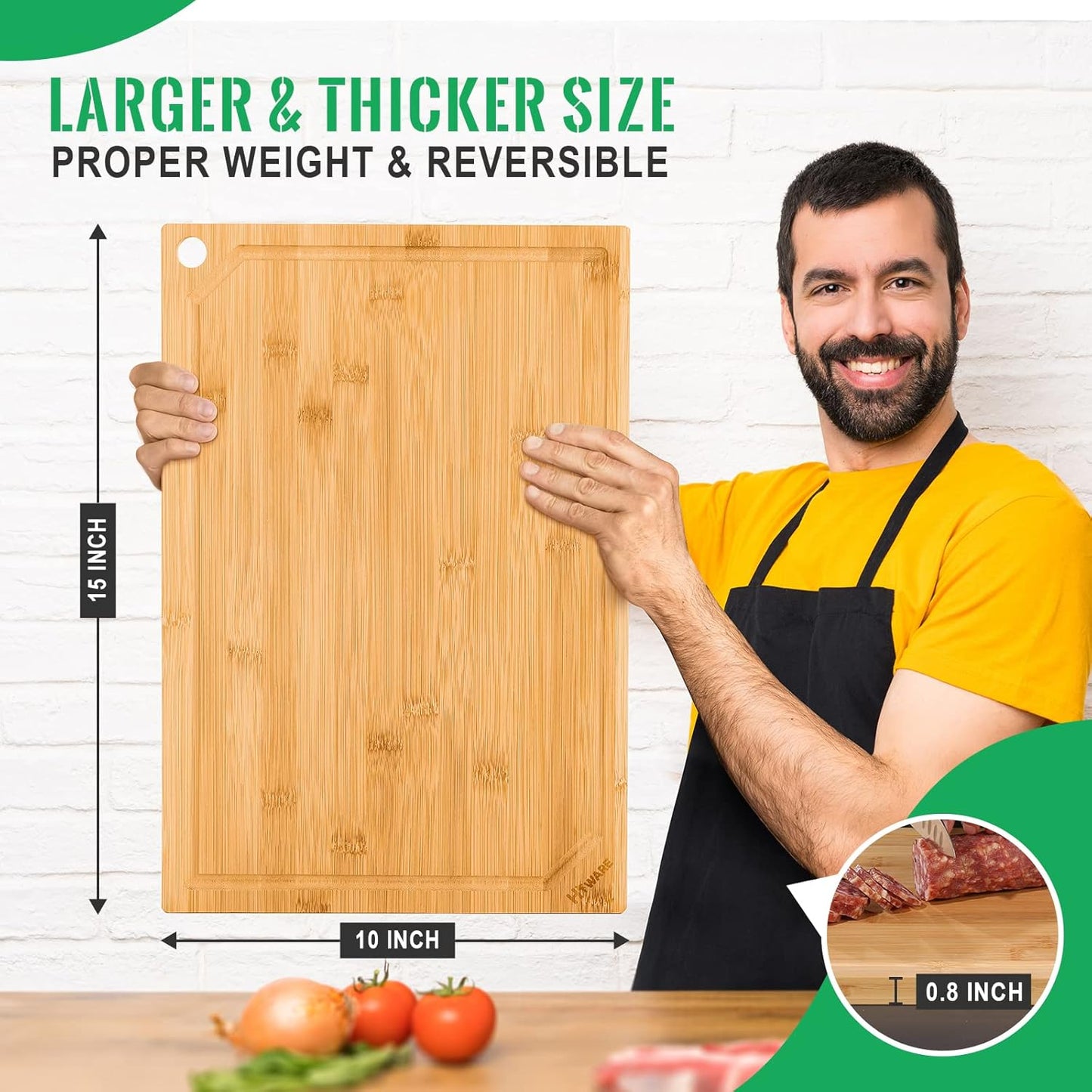 Extra Large 18" x 12" Bamboo Cutting Board for Kitchen, Heavy Duty Wood Cutting Board with Juice Groove, 100% Organic Bamboo, Pre Oiled
