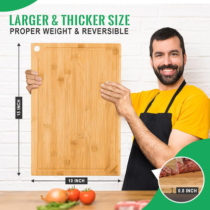 Extra Large 18" x 12" Bamboo Cutting Board for Kitchen, Heavy Duty Wood Cutting Board with Juice Groove, 100% Organic Bamboo, Pre Oiled