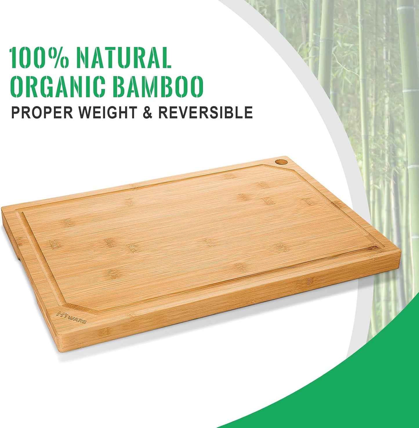 Extra Large 18" x 12" Bamboo Cutting Board for Kitchen, Heavy Duty Wood Cutting Board with Juice Groove, 100% Organic Bamboo, Pre Oiled