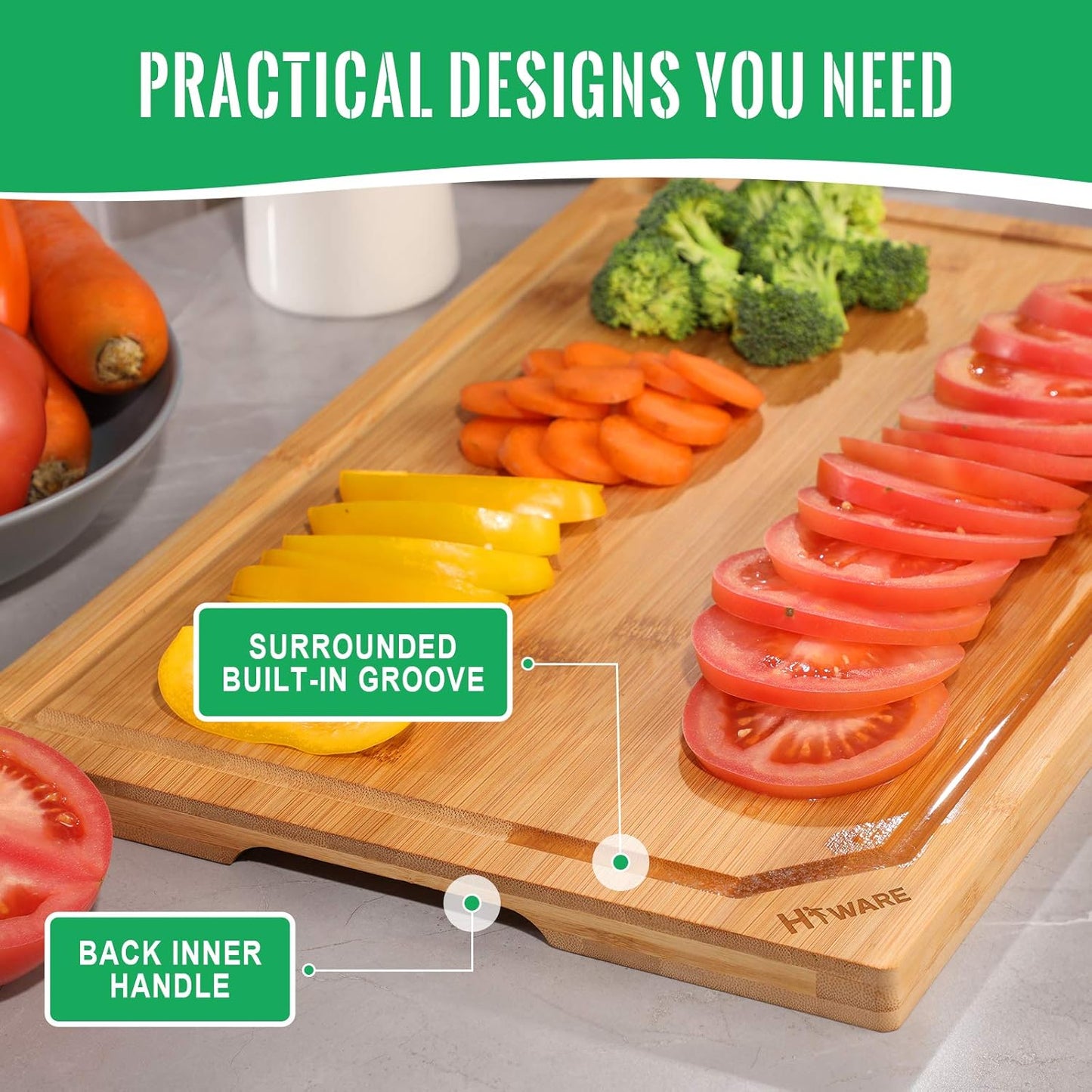 Extra Large 18" x 12" Bamboo Cutting Board for Kitchen, Heavy Duty Wood Cutting Board with Juice Groove, 100% Organic Bamboo, Pre Oiled