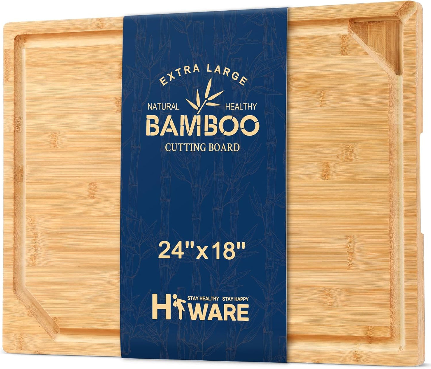 Extra Large 18" x 12" Bamboo Cutting Board for Kitchen, Heavy Duty Wood Cutting Board with Juice Groove, 100% Organic Bamboo, Pre Oiled