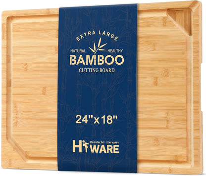 Extra Large 18" x 12" Bamboo Cutting Board for Kitchen, Heavy Duty Wood Cutting Board with Juice Groove, 100% Organic Bamboo, Pre Oiled