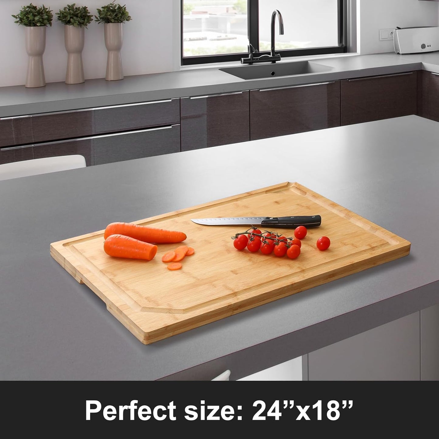 Extra Large 18" x 12" Bamboo Cutting Board for Kitchen, Heavy Duty Wood Cutting Board with Juice Groove, 100% Organic Bamboo, Pre Oiled
