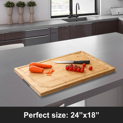 Extra Large 18" x 12" Bamboo Cutting Board for Kitchen, Heavy Duty Wood Cutting Board with Juice Groove, 100% Organic Bamboo, Pre Oiled