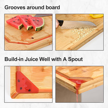 Extra Large 18" x 12" Bamboo Cutting Board for Kitchen, Heavy Duty Wood Cutting Board with Juice Groove, 100% Organic Bamboo, Pre Oiled