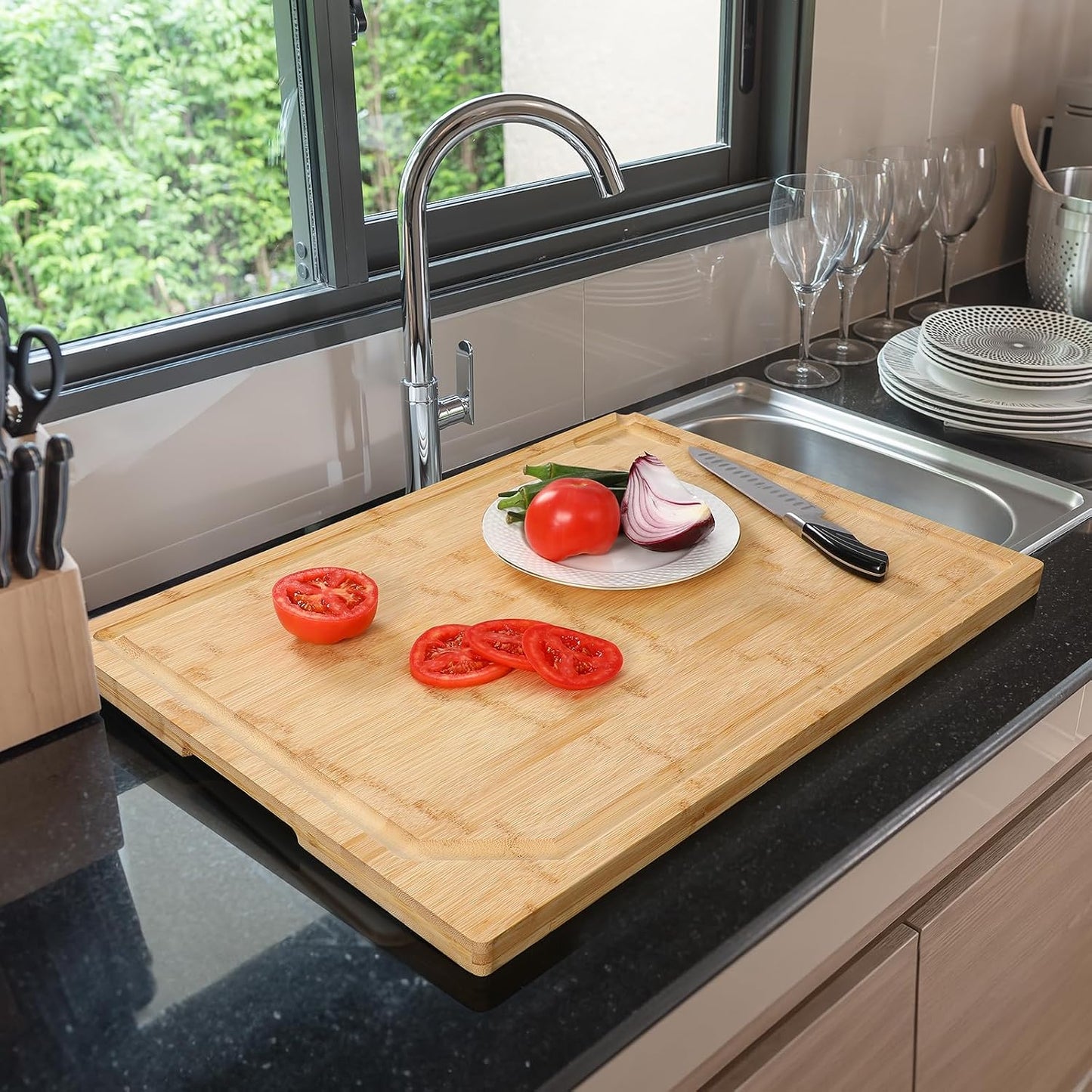 Extra Large 18" x 12" Bamboo Cutting Board for Kitchen, Heavy Duty Wood Cutting Board with Juice Groove, 100% Organic Bamboo, Pre Oiled
