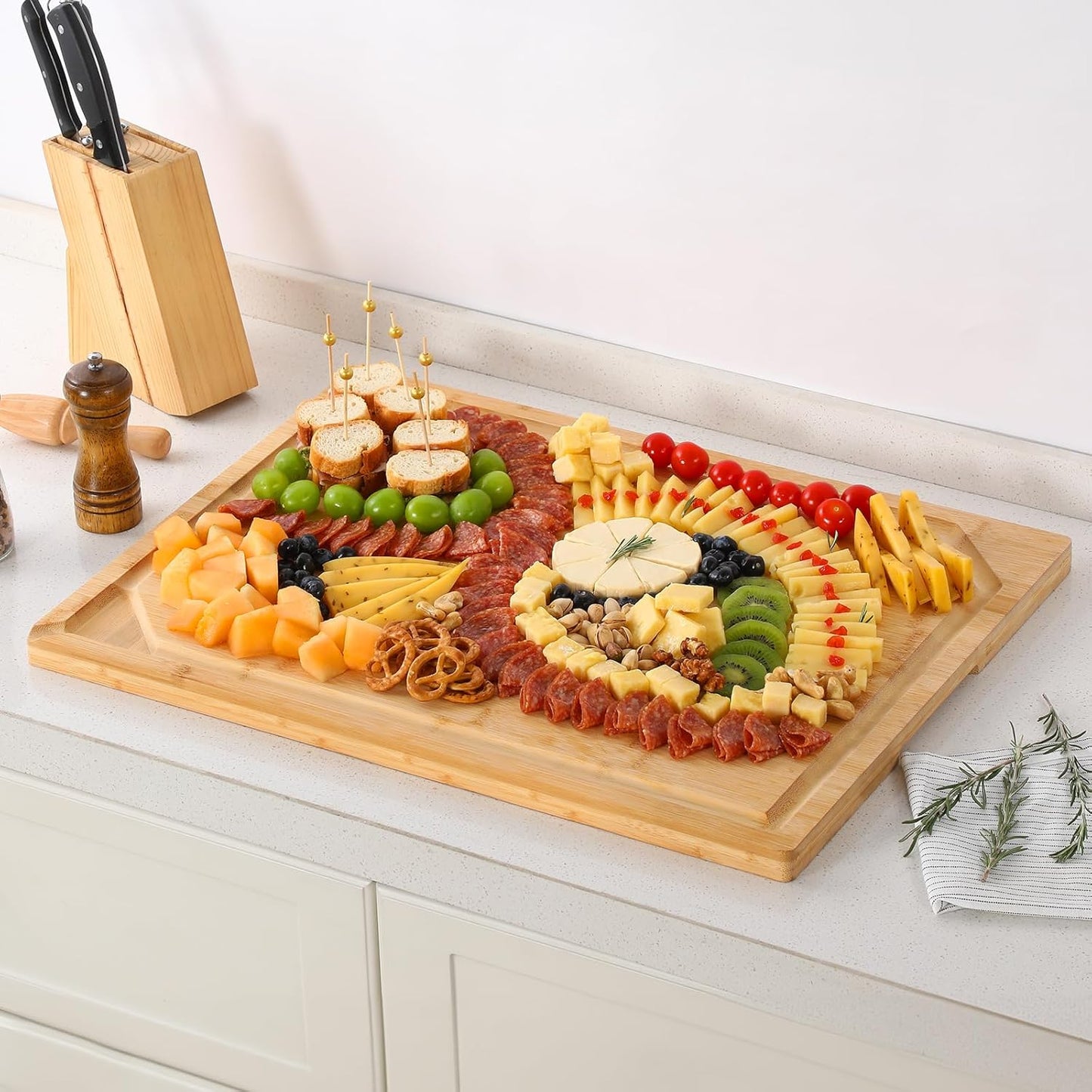 Extra Large 18" x 12" Bamboo Cutting Board for Kitchen, Heavy Duty Wood Cutting Board with Juice Groove, 100% Organic Bamboo, Pre Oiled