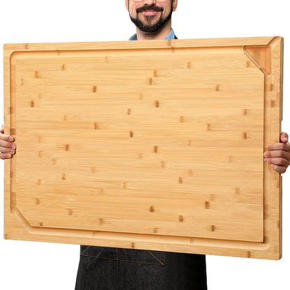 Extra Large 18" x 12" Bamboo Cutting Board for Kitchen, Heavy Duty Wood Cutting Board with Juice Groove, 100% Organic Bamboo, Pre Oiled