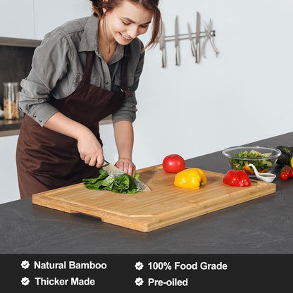 Extra Large 18" x 12" Bamboo Cutting Board for Kitchen, Heavy Duty Wood Cutting Board with Juice Groove, 100% Organic Bamboo, Pre Oiled
