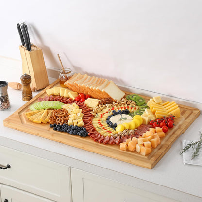 Extra Large 18" x 12" Bamboo Cutting Board for Kitchen, Heavy Duty Wood Cutting Board with Juice Groove, 100% Organic Bamboo, Pre Oiled