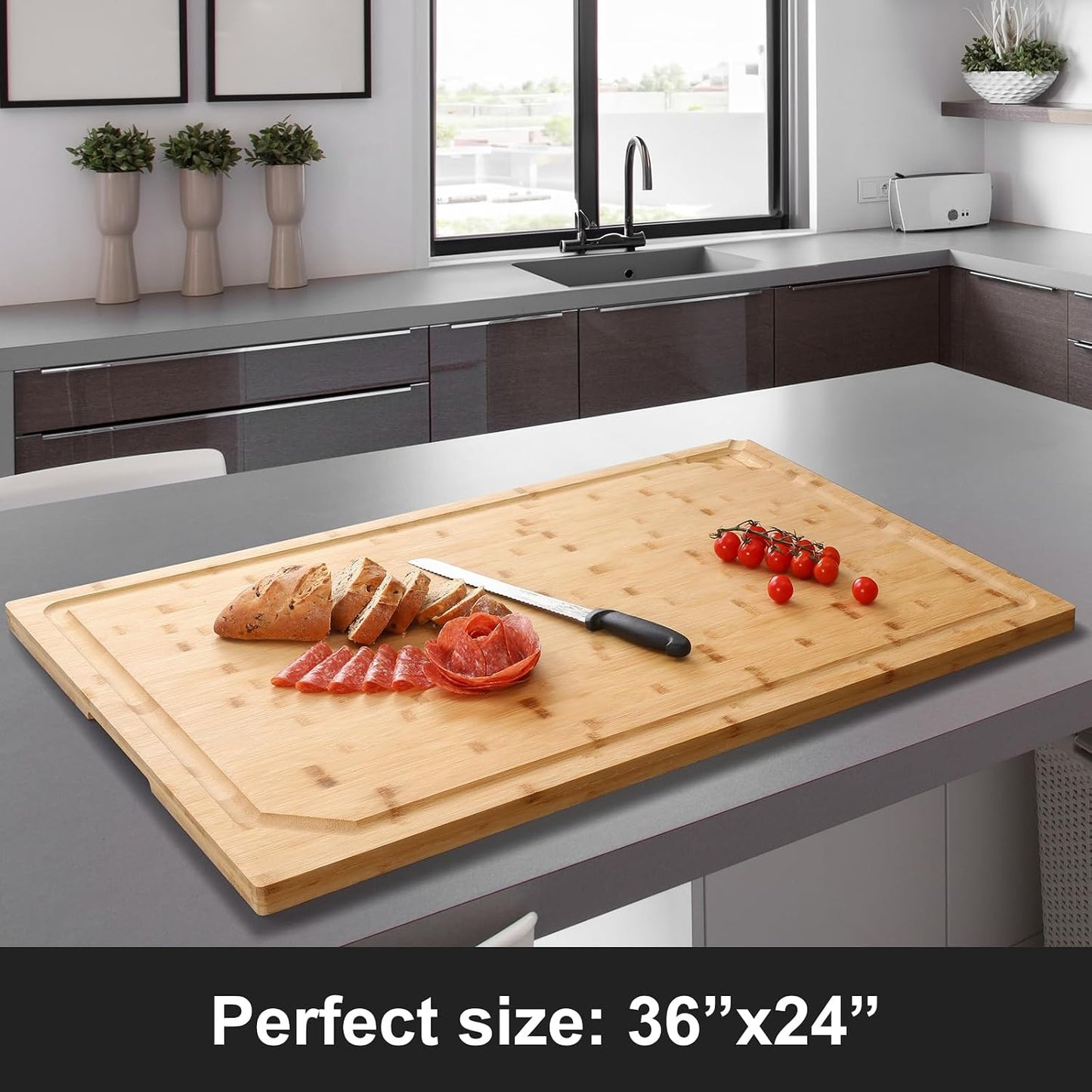 Extra Large 18" x 12" Bamboo Cutting Board for Kitchen, Heavy Duty Wood Cutting Board with Juice Groove, 100% Organic Bamboo, Pre Oiled