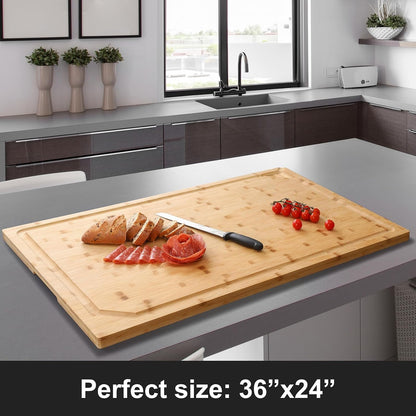 Extra Large 18" x 12" Bamboo Cutting Board for Kitchen, Heavy Duty Wood Cutting Board with Juice Groove, 100% Organic Bamboo, Pre Oiled
