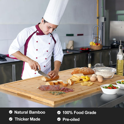 Extra Large 18" x 12" Bamboo Cutting Board for Kitchen, Heavy Duty Wood Cutting Board with Juice Groove, 100% Organic Bamboo, Pre Oiled