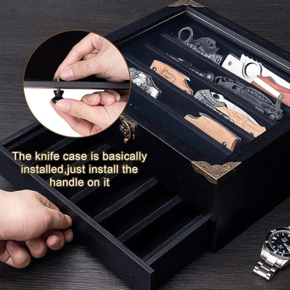 Knife Display Case,Pocket Knife Display Case with 2 Layers holds 24 folding knives,Knife Cases for Collections with Acrylic Cover,Suitable for Military Folding Knives,Twin Knives,Velvet Knives