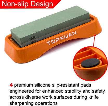 Knife Sharpening Stone Sided 400/1000 Grit sharpener Waterstone,Professional Kitchen Whetstone with Orange Plastic Base, Non-slip Rubber and Angle Guide