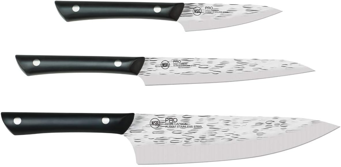 PRO 3 Piece Starter Set | Includes 8" Chef, 3.5" Paring & 6" Utility Knife, Japanese AUS6M Stainless Steel Blades, Full-Tang POM Handle, NSF Certified