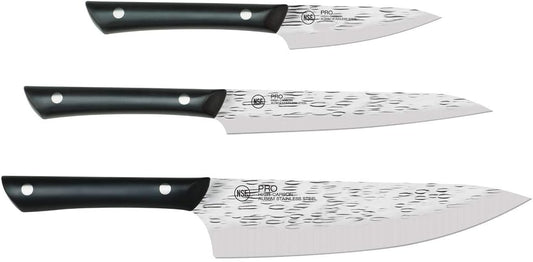 PRO 3 Piece Starter Set | Includes 8" Chef, 3.5" Paring & 6" Utility Knife, Japanese AUS6M Stainless Steel Blades, Full-Tang POM Handle, NSF Certified