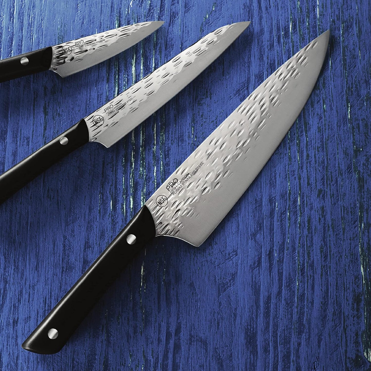 PRO 3 Piece Starter Set | Includes 8" Chef, 3.5" Paring & 6" Utility Knife, Japanese AUS6M Stainless Steel Blades, Full-Tang POM Handle, NSF Certified
