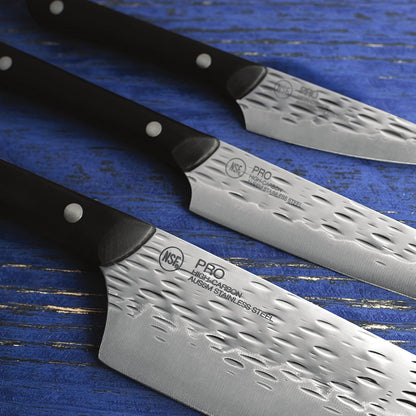 PRO 3 Piece Starter Set | Includes 8" Chef, 3.5" Paring & 6" Utility Knife, Japanese AUS6M Stainless Steel Blades, Full-Tang POM Handle, NSF Certified
