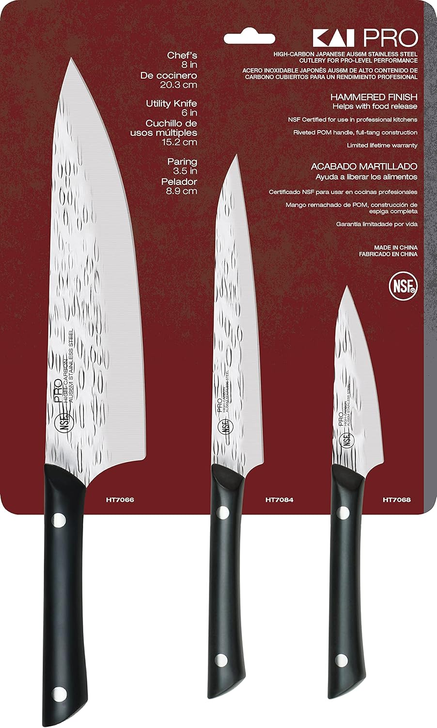 PRO 3 Piece Starter Set | Includes 8" Chef, 3.5" Paring & 6" Utility Knife, Japanese AUS6M Stainless Steel Blades, Full-Tang POM Handle, NSF Certified