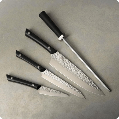 PRO 3 Piece Starter Set | Includes 8" Chef, 3.5" Paring & 6" Utility Knife, Japanese AUS6M Stainless Steel Blades, Full-Tang POM Handle, NSF Certified