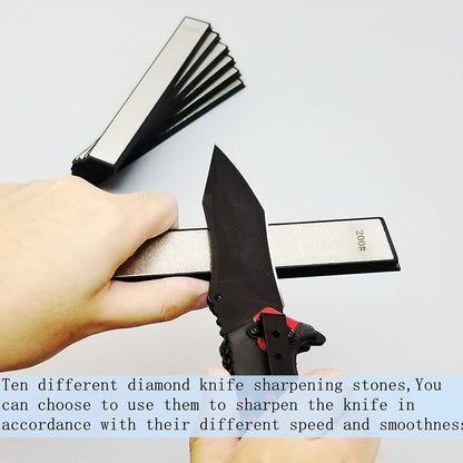 10Pcs Diamond Knife Sharpening Stones Set, #80#200#400#500#600#800#1000#1500#2000#3000 Grit, Diamond Whetstones with a Non-Slip Base for Ruixin Sharpener, Knife Sharpener for Kitchen Outdoor