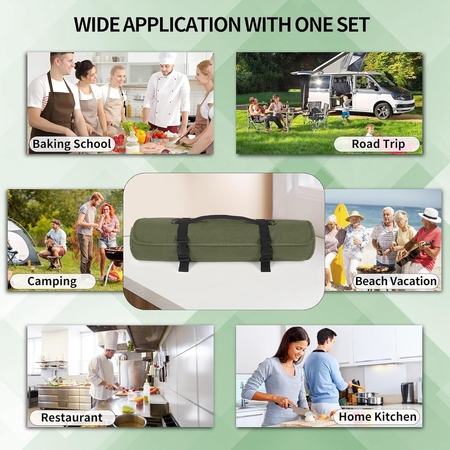 Upgraded Chef Knife Roll Bag, Waterproof Waxed Canvas Knife Case Holds Size Up to 18'', Portable Knife Holder with 11 Slots for Knives with Adjustable Strap, Gift for Beginner or Pro