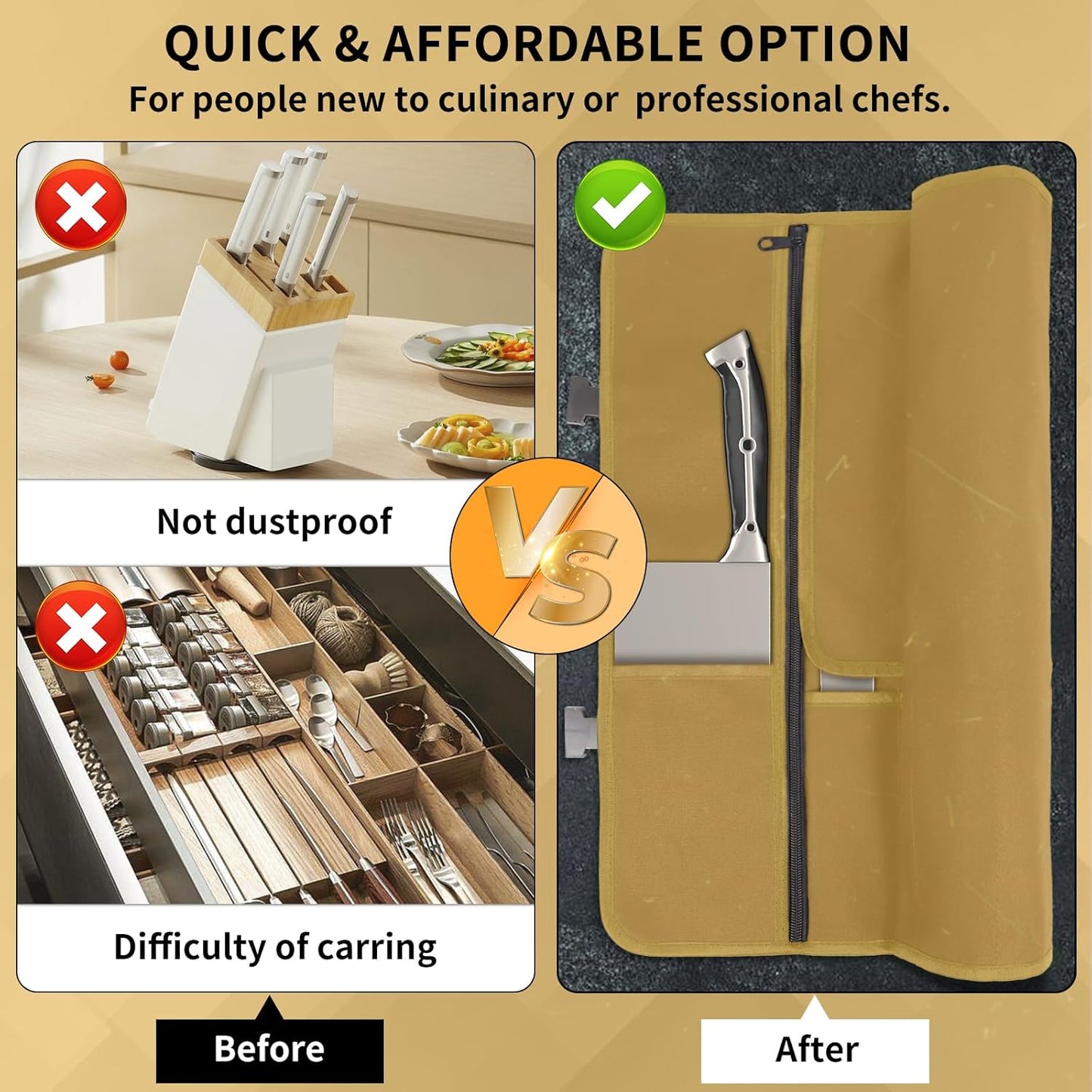 Upgraded Chef Knife Roll Bag, Waterproof Waxed Canvas Knife Case Holds Size Up to 18'', Portable Knife Holder with 11 Slots for Knives with Adjustable Strap, Gift for Beginner or Pro